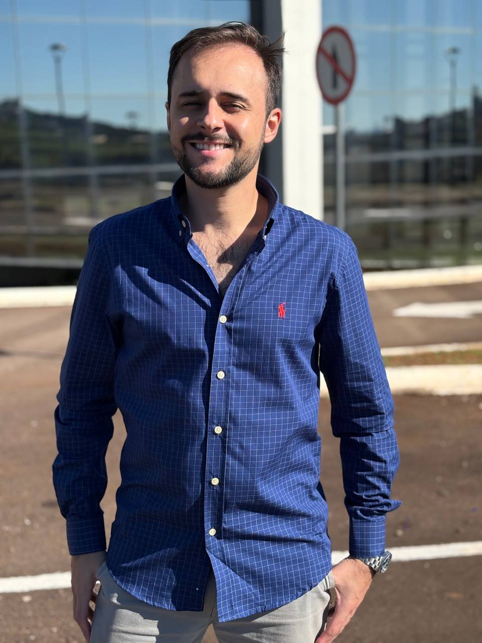 Camisa Ralph Lauren Masculina Xadrez Executivo Azul Naval Pony Vermelho