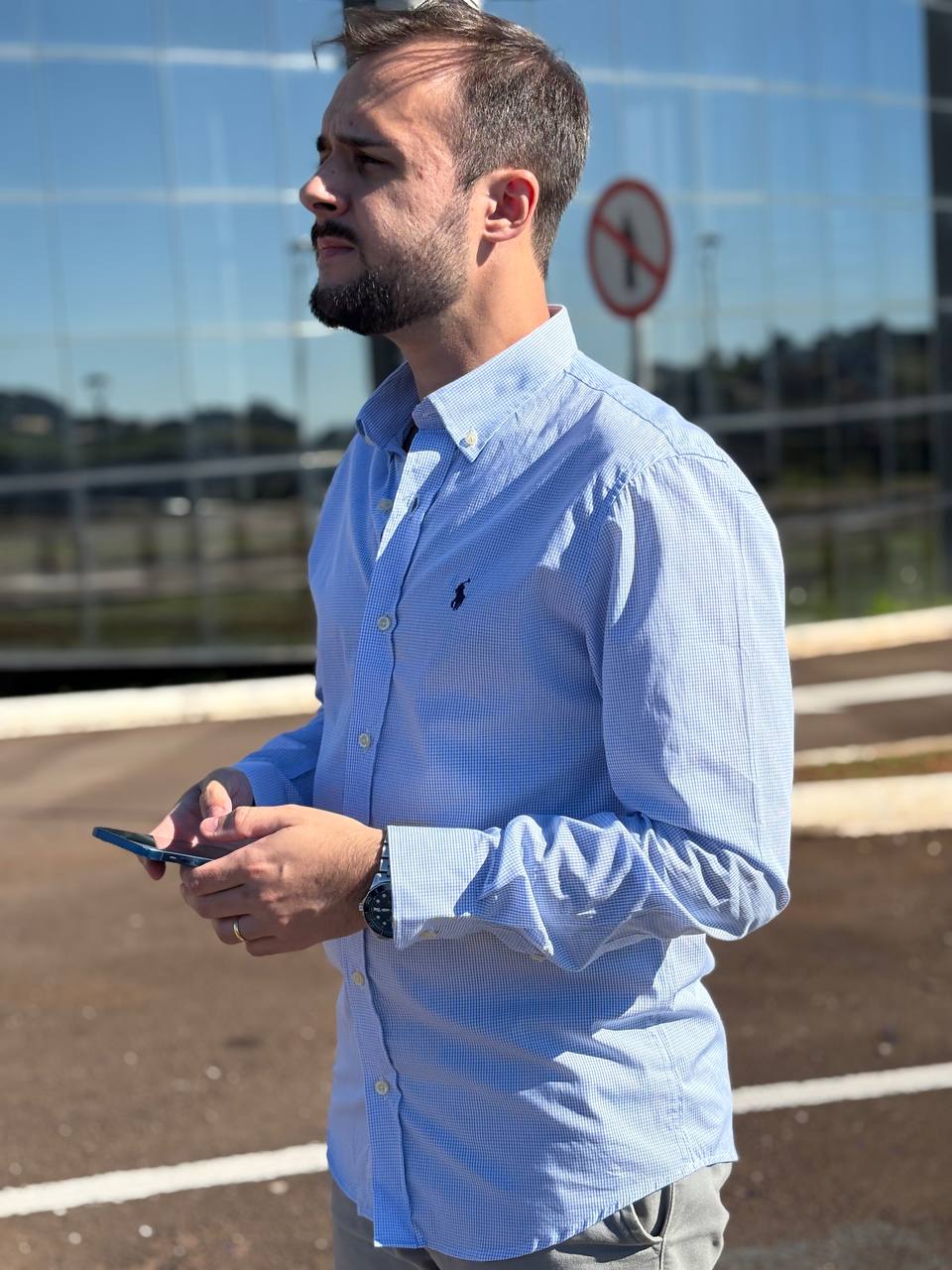 Camisa Ralph Lauren Masculina Micro Xadrez Luxo Azul Pony Marinho