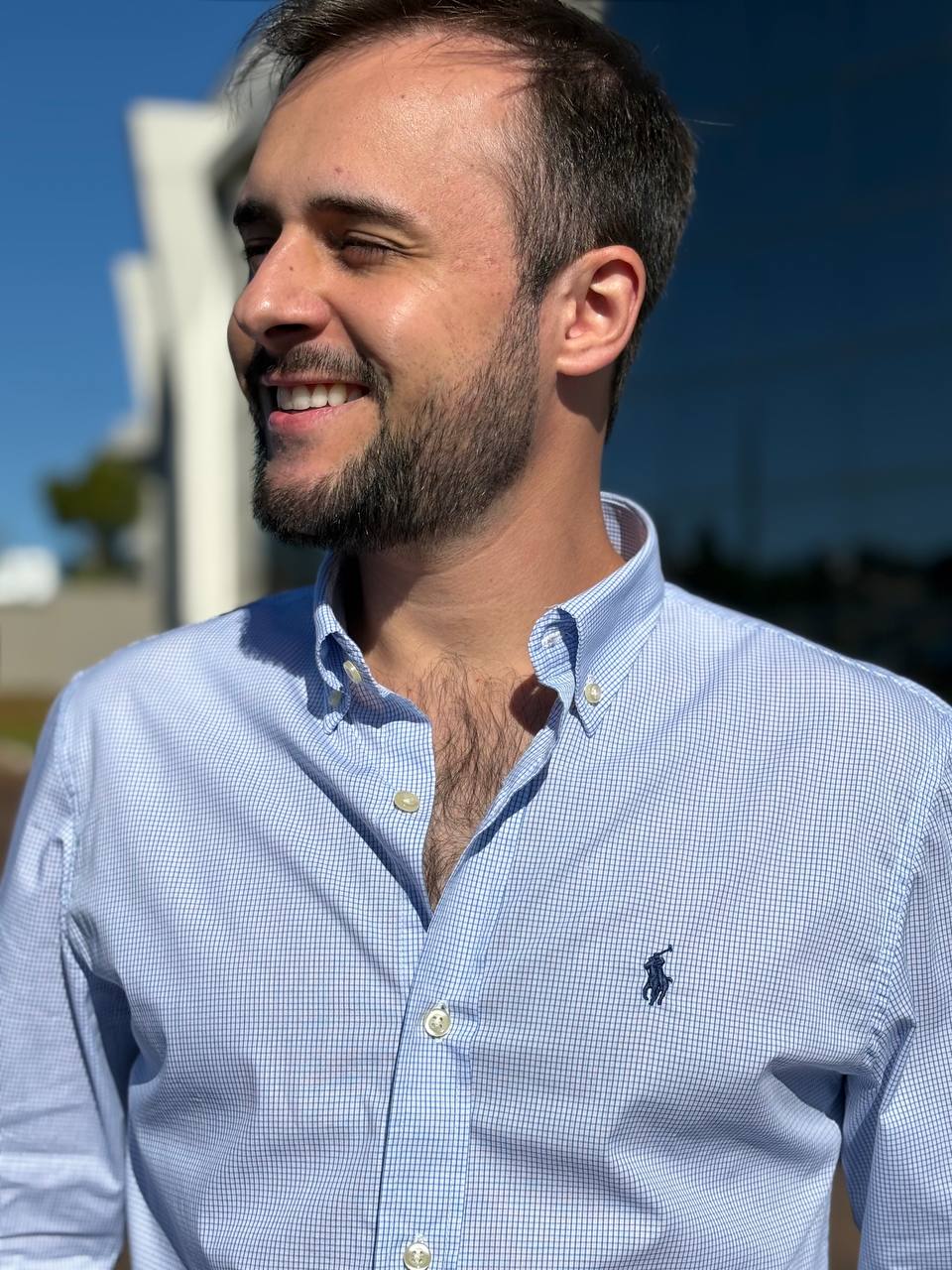 Camisa Ralph Lauren Masculina Micro Xadrez Luxo Azul Pony Marinho