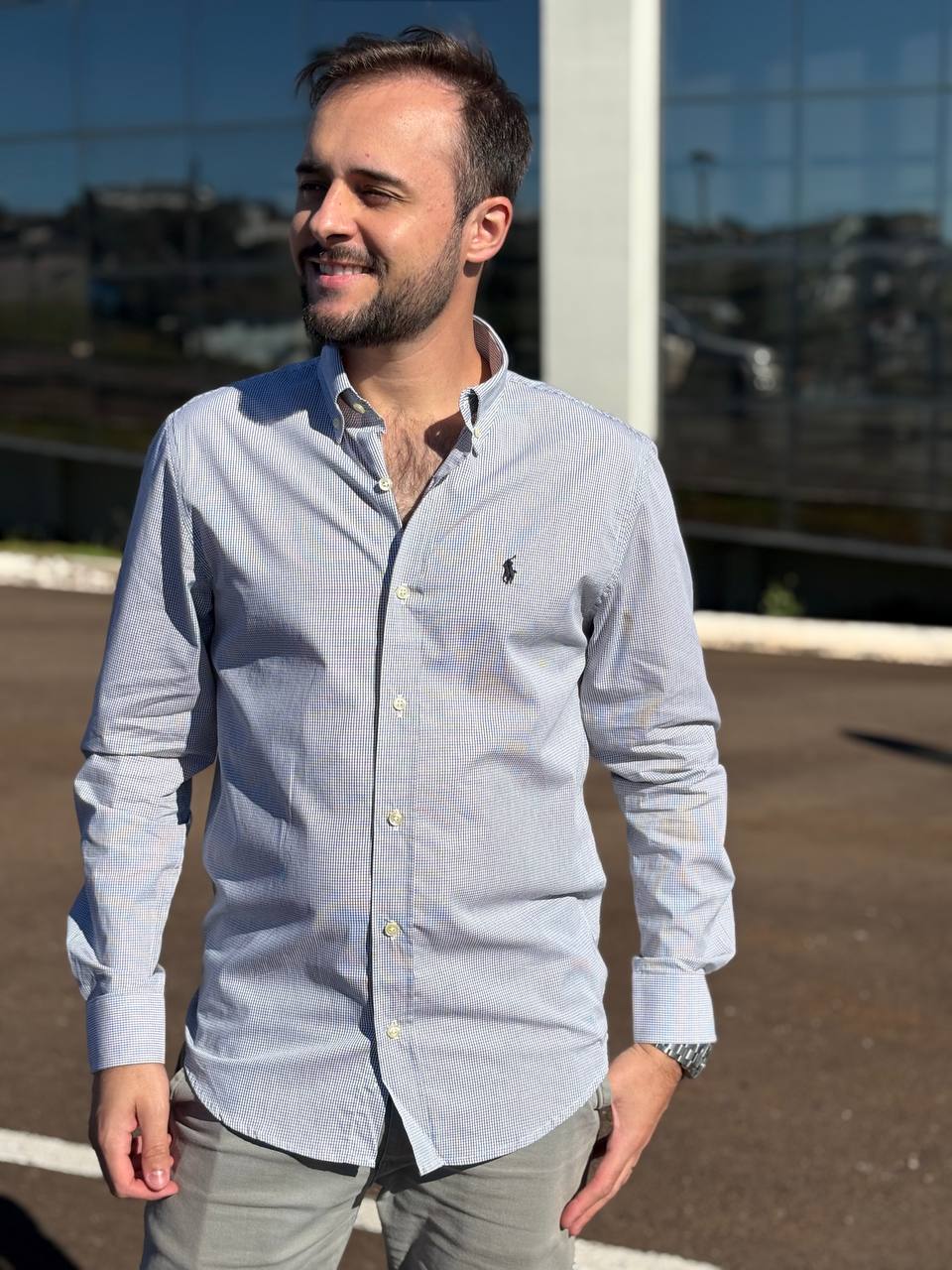 Camisa Ralph Lauren Masculina Micro Xadrez Luxo Preta Pony Preto
