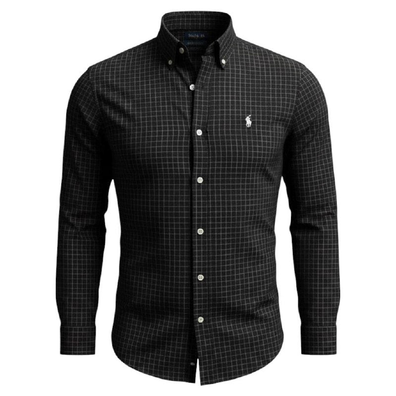 Camisa Ralph Lauren Masculina Xadrez Executivo Preta Pony Branco
