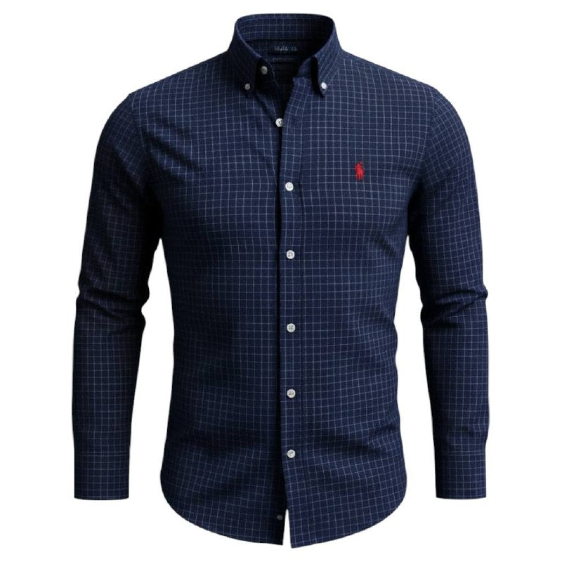 Camisa Ralph Lauren Masculina Xadrez Executivo Azul Naval Pony Vermelho