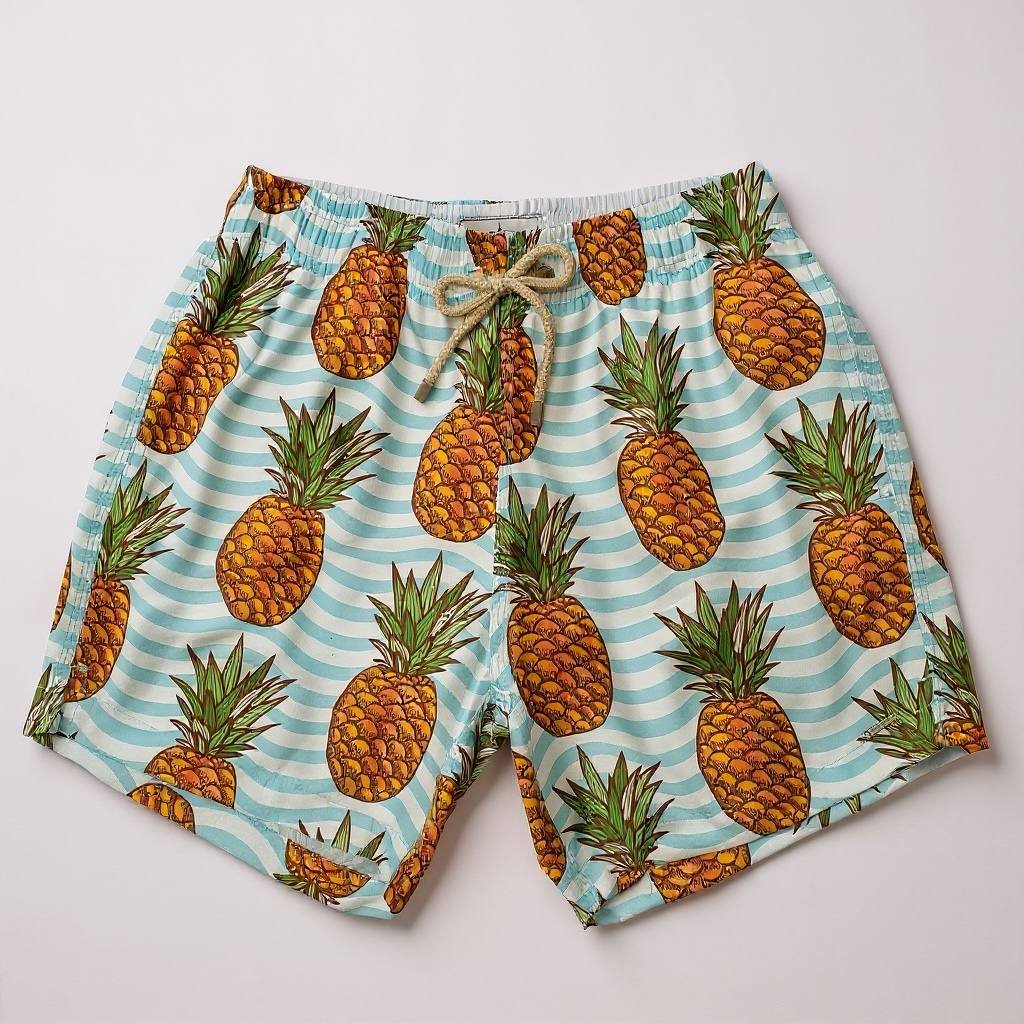 Shorts Praia Masculino Khotz Estampa Abacaxi com Ponteiras em Metal