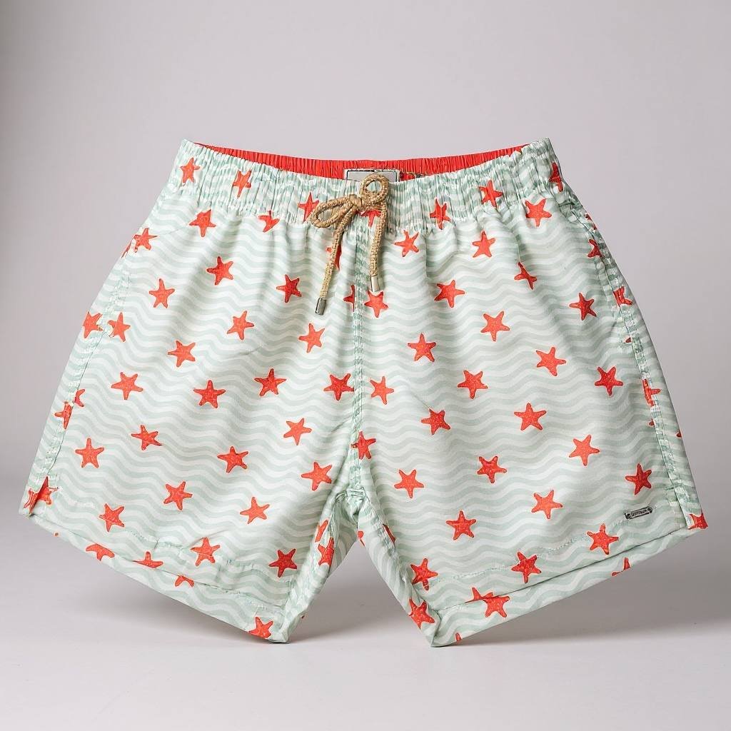 Shorts Praia Masculino Khotz Estampa Estrela do Mar com Ponteiras em Metal