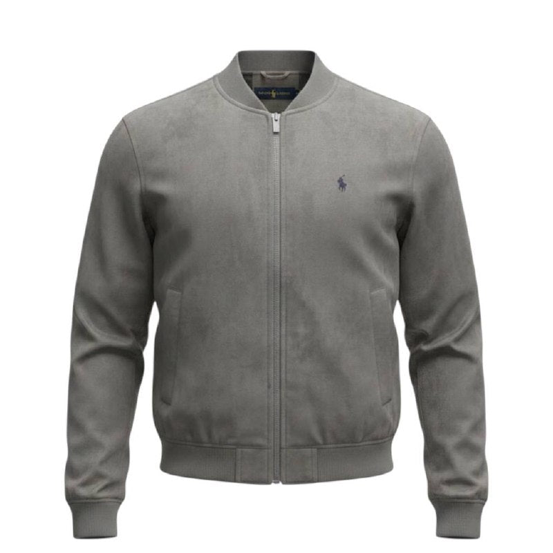 Jaqueta Ralph Lauren Masculina Suede Marmorizada Cinza Pony Marinho Ajustada no Corpo