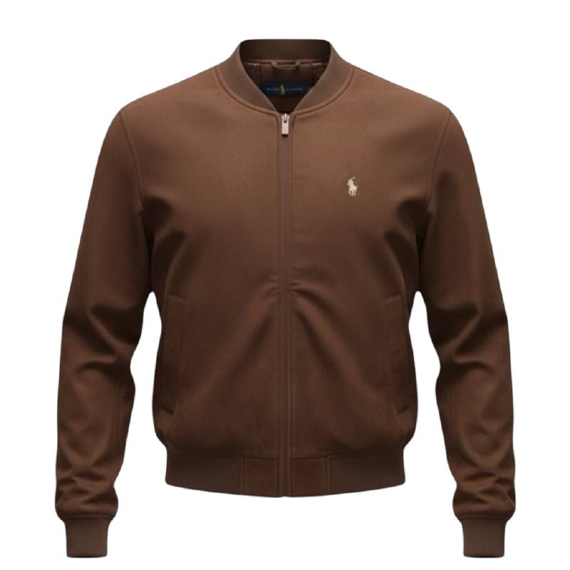 Jaqueta Ralph Lauren Masculina Suede Marmorizada Marrom Pony Creme Ajustada no Corpo