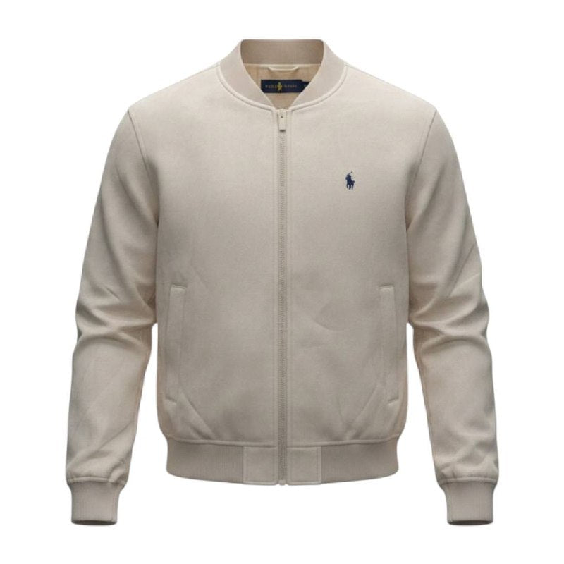 Jaqueta Ralph Lauren Masculina Suede Marmorizada Creme Pony Marinho Ajustada no Corpo