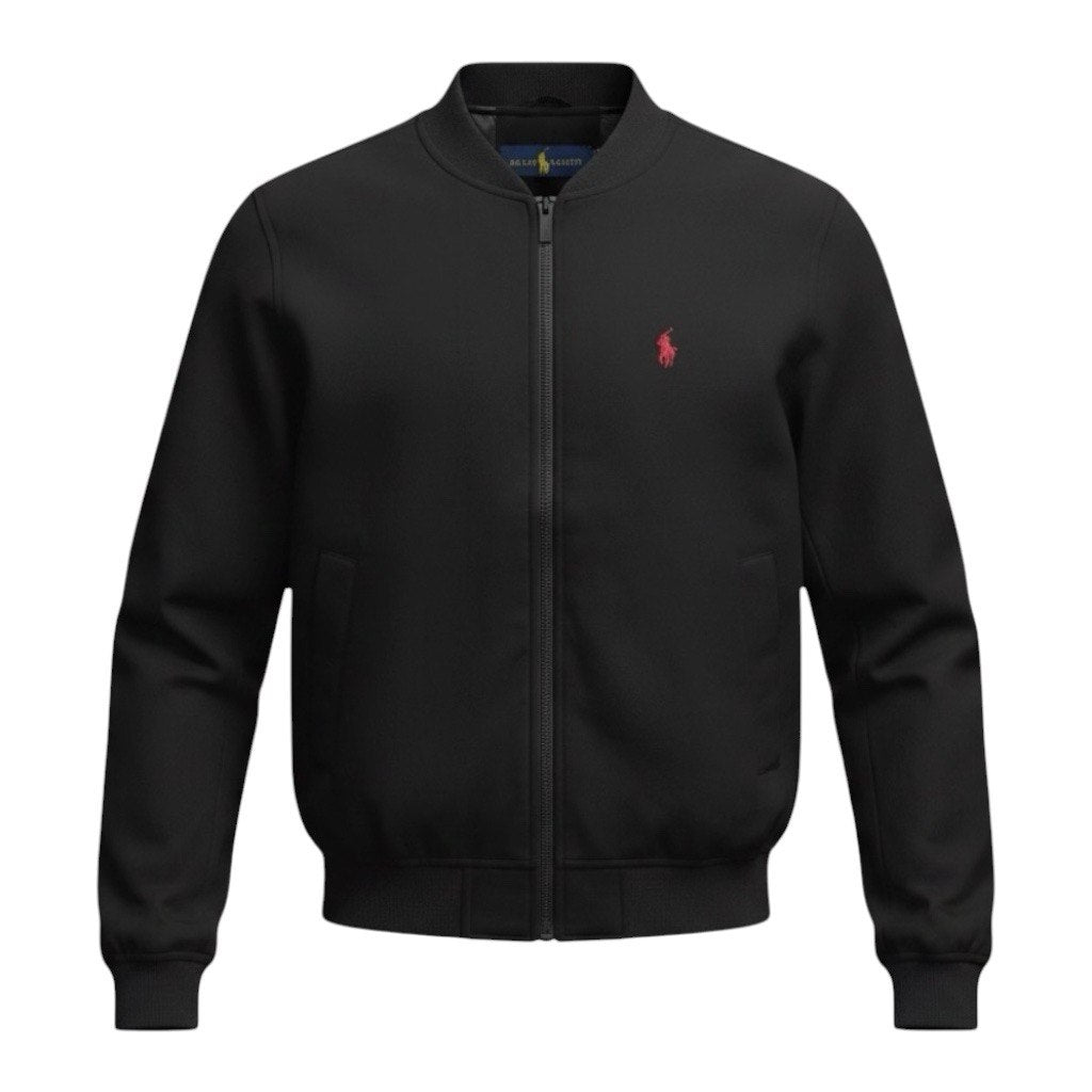 Jaqueta Ralph Lauren Masculina Suede Marmorizada Preta Pony Vermelho Ajustada no Corpo