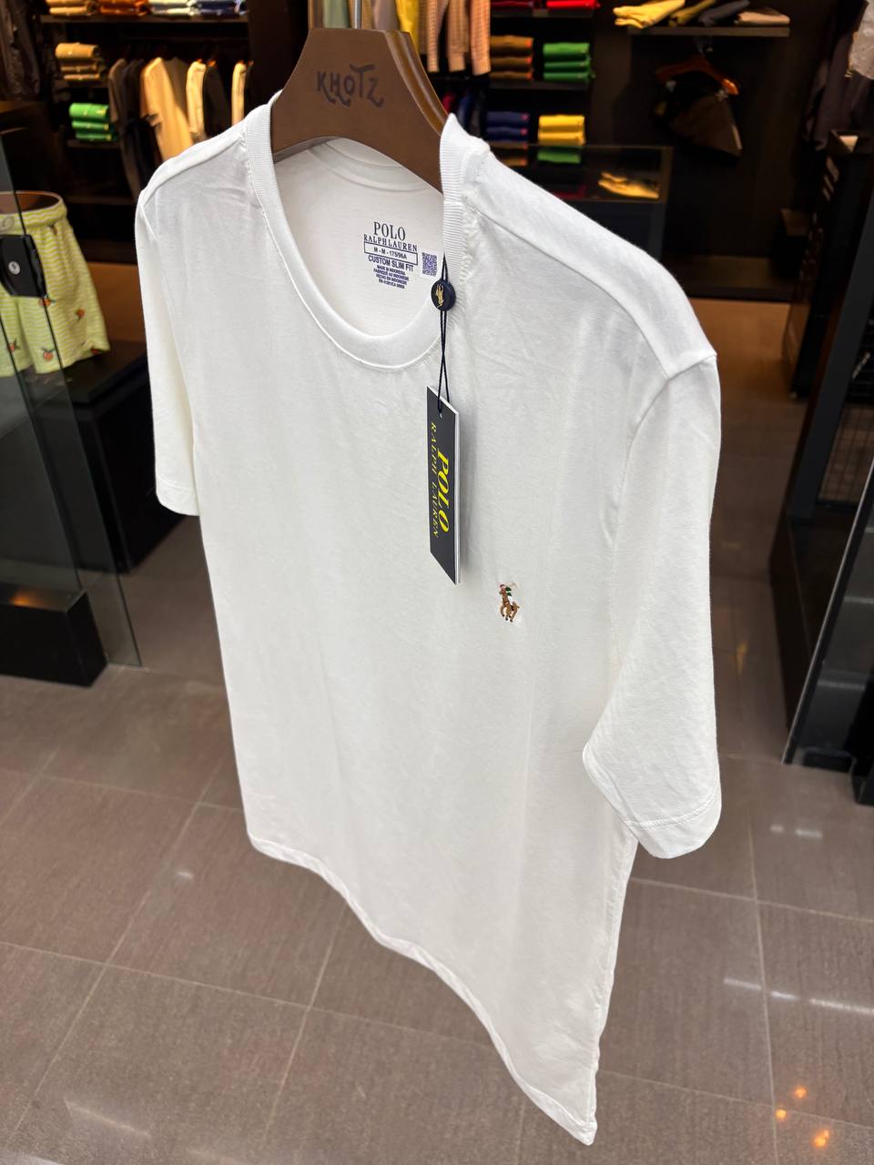 Camiseta Básica Masculina Supima Siliconada Ralph Lauren Branca Pony Colorido