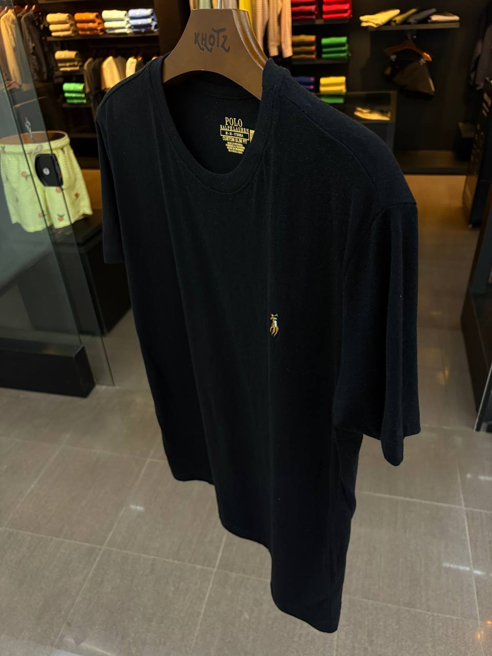 Camiseta Básica Masculina Supima Siliconada Ralph Lauren Preta Pony Colorido