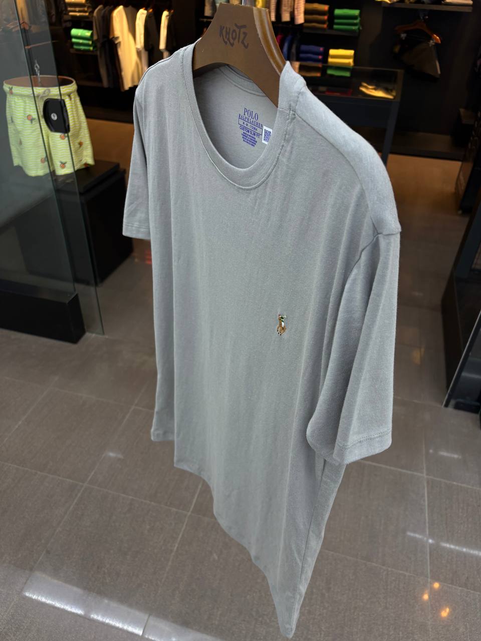 Camiseta Básica Masculina Supima Siliconada Ralph Lauren Cinza Pony Colorido