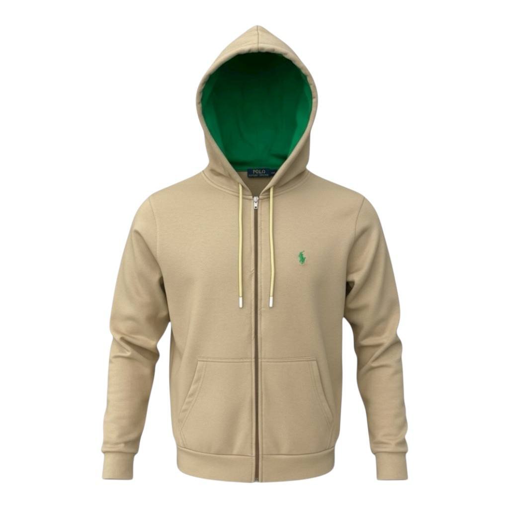 Moletom Zipper Ralph Lauren Masculino Creme Pony Verde
