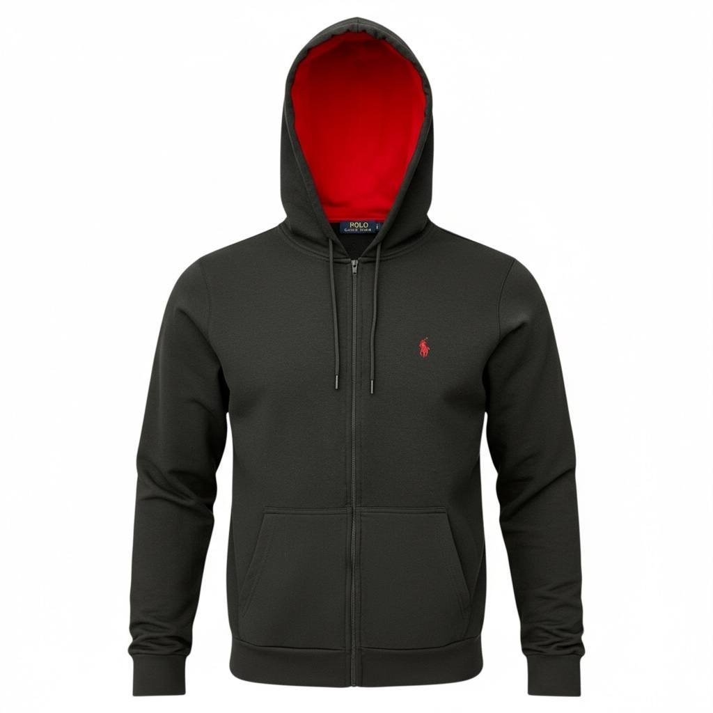 Moletom Zipper Ralph Lauren Masculino Preto Pony Vermelho Sport