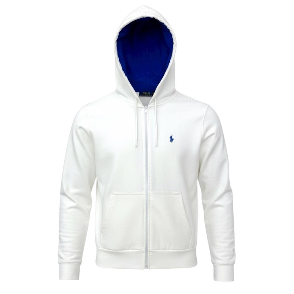 Moletom Zipper Ralph Lauren Masculino Branco Pony Azul