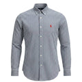 Camisa Ralph Lauren Masculina Oxford Micro Xadrez Clássico Marinho Pony Vermelho