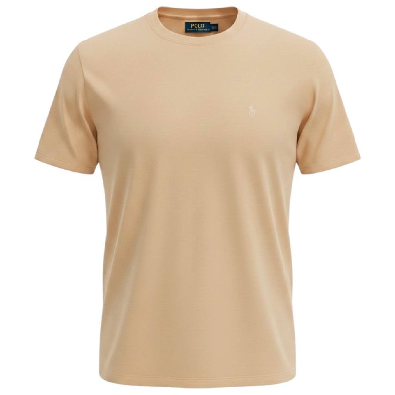 Camiseta Básica Masculina Supima Siliconada Ralph Lauren Areia Monocromática