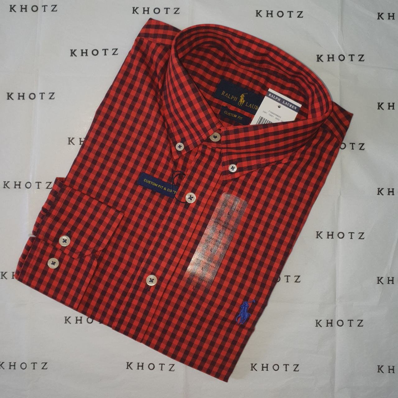 Camisa Ralph Lauren Masculina Xadrez Vermelho Sangue Pony Azul