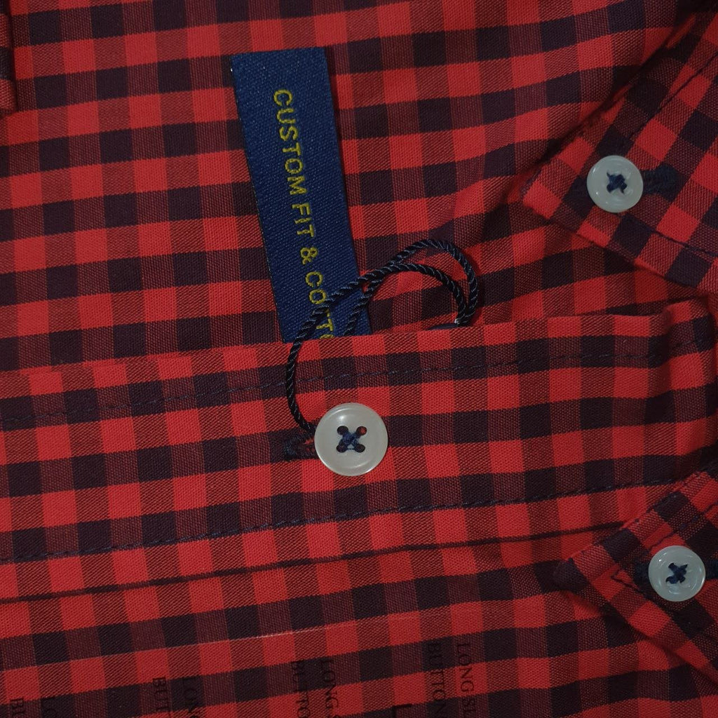 Camisa Ralph Lauren Masculina Xadrez Vermelho Sangue Pony Azul