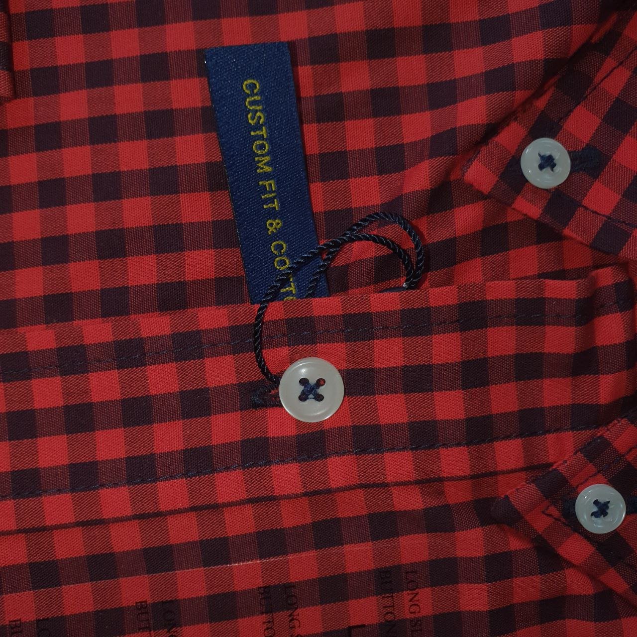 Camisa Ralph Lauren Masculina Xadrez Vermelho Sangue Pony Azul