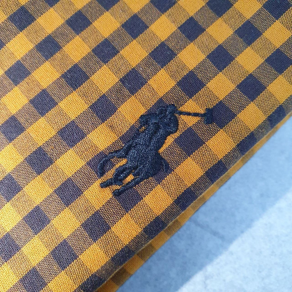 Camisa Ralph Lauren Masculina Xadrez Mostarda Pony Preto