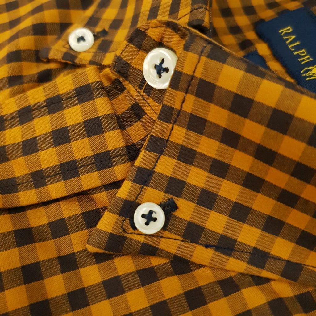 Camisa Ralph Lauren Masculina Xadrez Mostarda Pony Preto