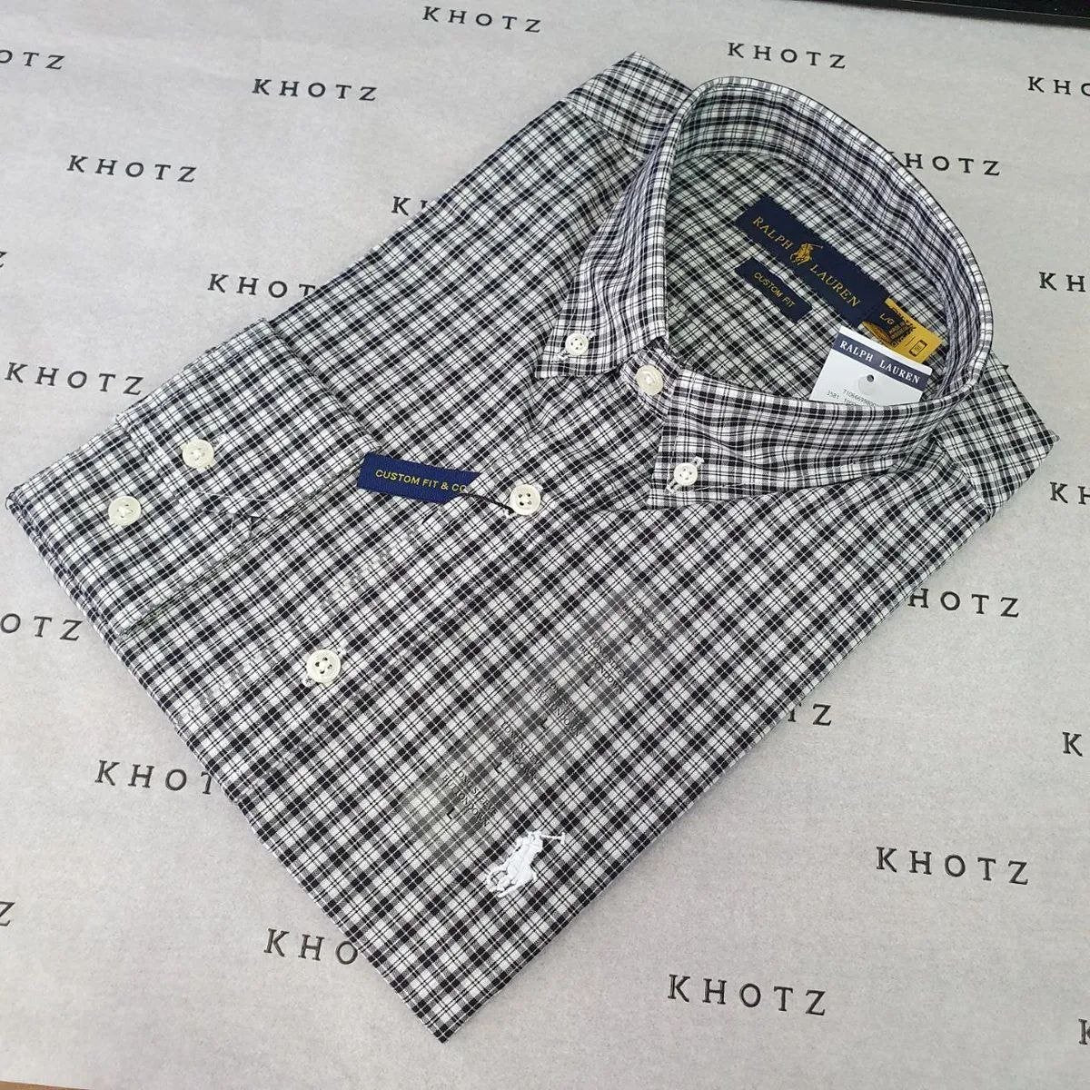 Camisa Ralph Lauren Masculina Xadrez Preto e Branco Pony clássico