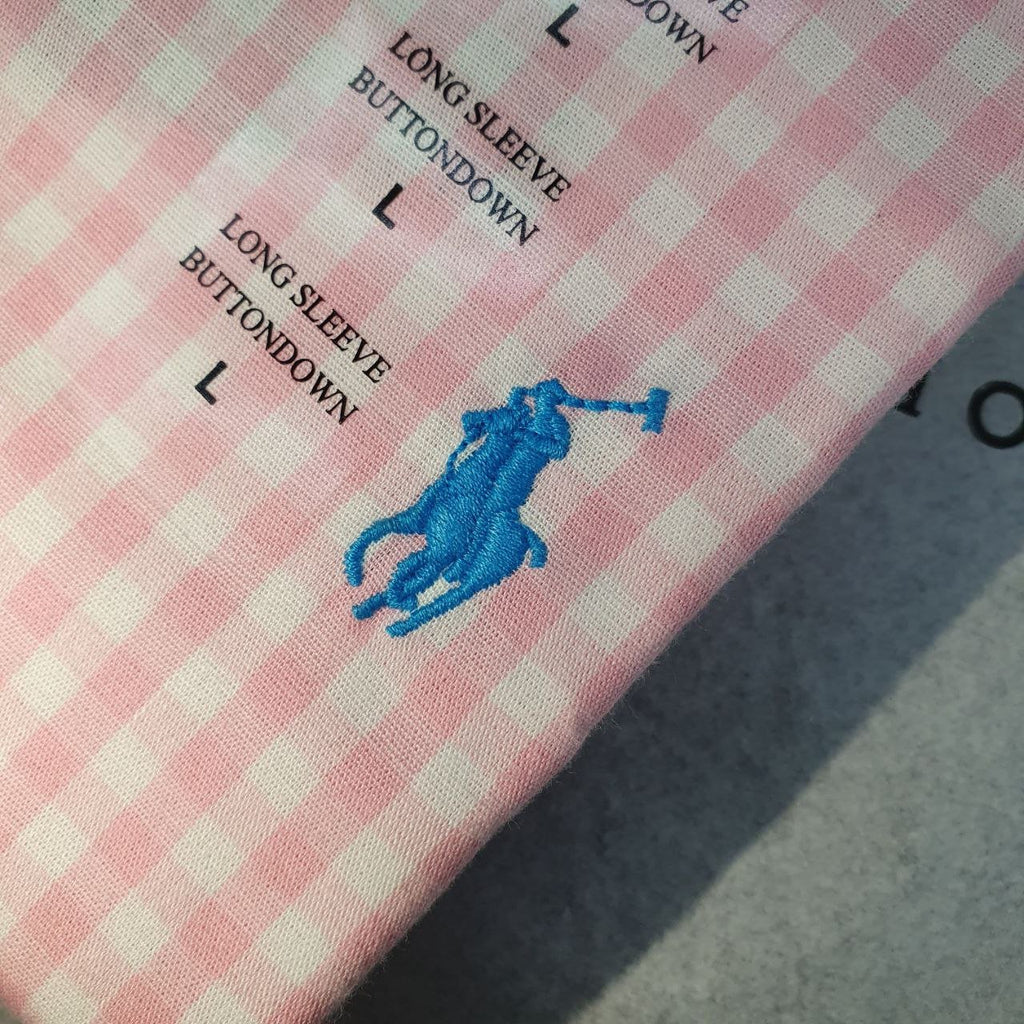 Camisa Ralph Lauren Masculina Xadrez Rosa Pony Azul Bebê