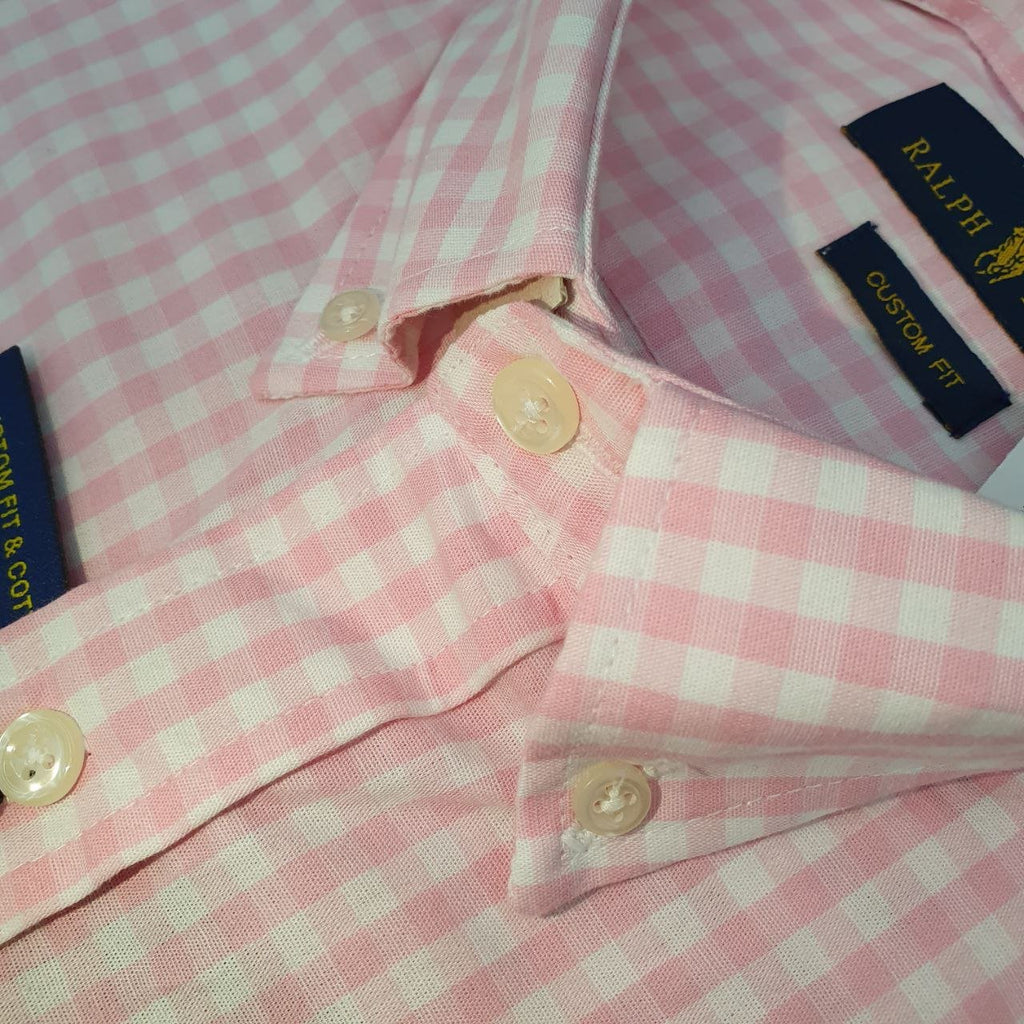 Camisa Ralph Lauren Masculina Xadrez Rosa Pony Azul Bebê