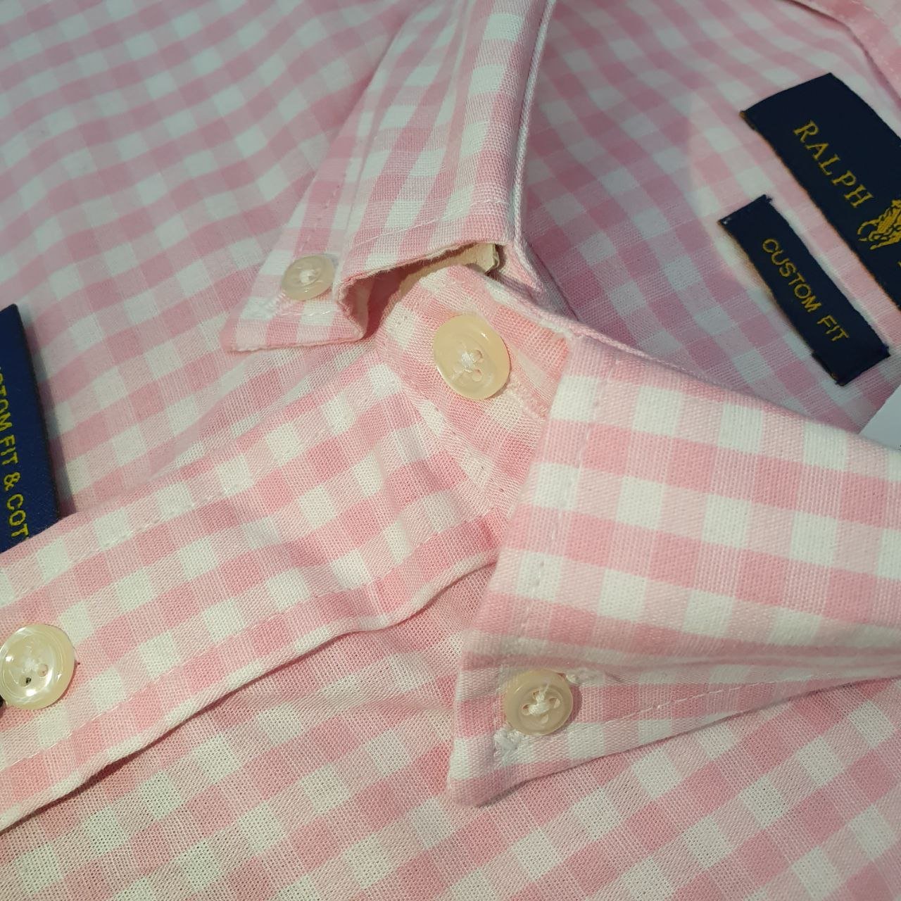 Camisa Ralph Lauren Masculina Xadrez Rosa Pony Azul Bebê