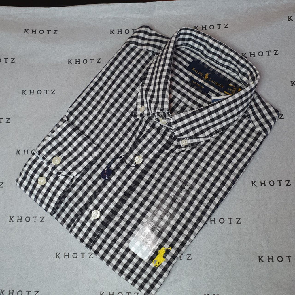 Camisa Ralph Lauren Masculina Xadrez Preto Pony Amarelo