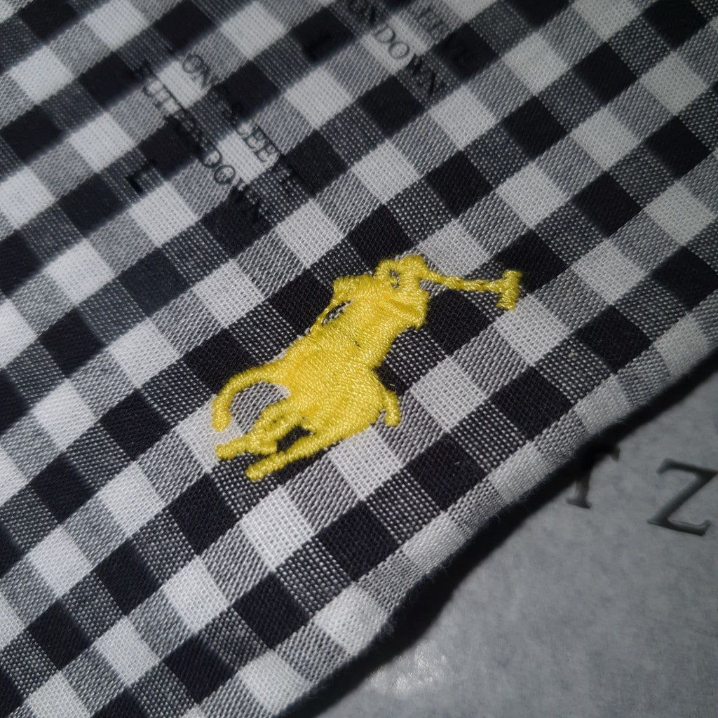 Camisa Ralph Lauren Masculina Xadrez Preto Pony Amarelo