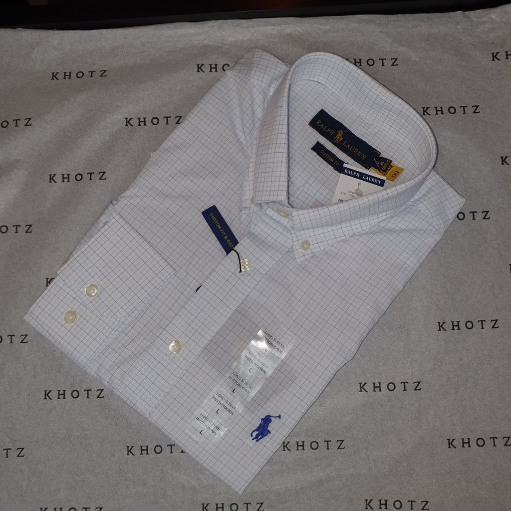 Camisa Ralph Lauren Masculina Xadrez Minimalista Executivo Pony Azul