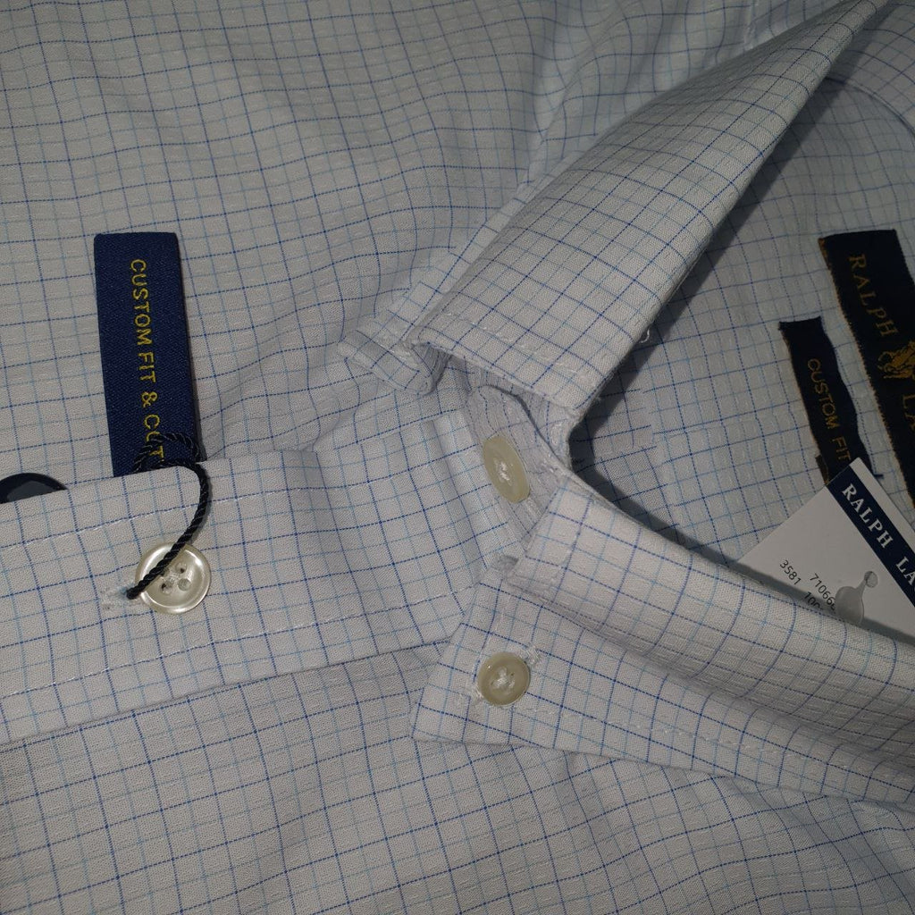 Camisa Ralph Lauren Masculina Xadrez Minimalista Executivo Pony Azul