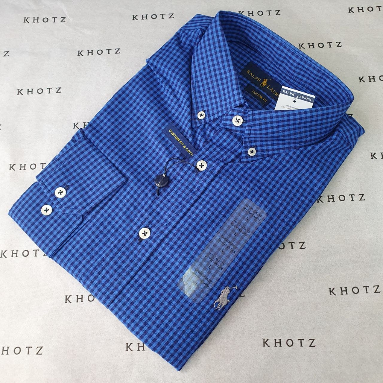 Camisa Ralph Lauren Masculina Micro Xadrez Australiano Azul Pony Cinza