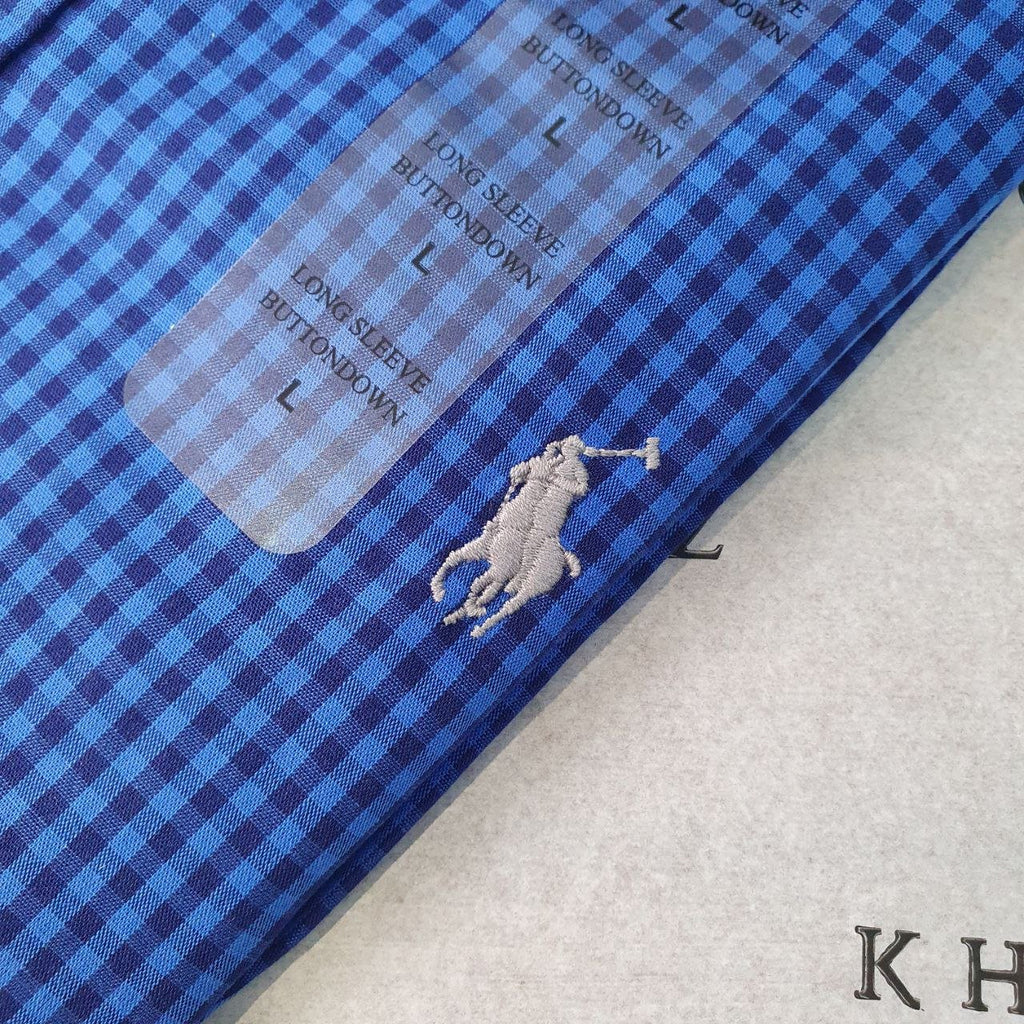 Camisa Ralph Lauren Masculina Micro Xadrez Australiano Azul Pony Cinza