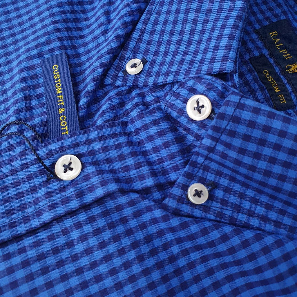 Camisa Ralph Lauren Masculina Micro Xadrez Australiano Azul Pony Cinza