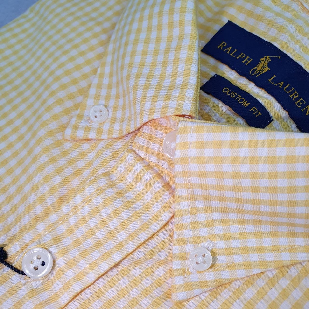 Camisa Ralph Lauren Masculina Micro Xadrez Amarelo Pony Roxo