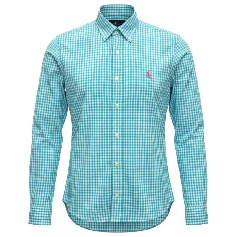 Camisa Ralph Lauren Masculina Xadrez Esmeralda Pony Rosa