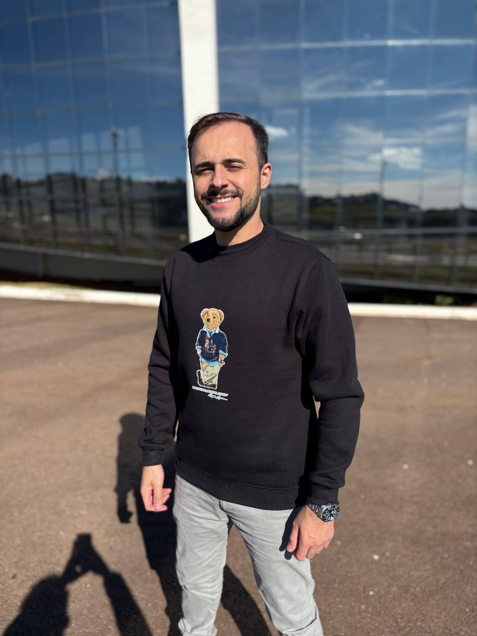 Moletom Ralph Lauren Masculino Preto Peluciado Urso Americano