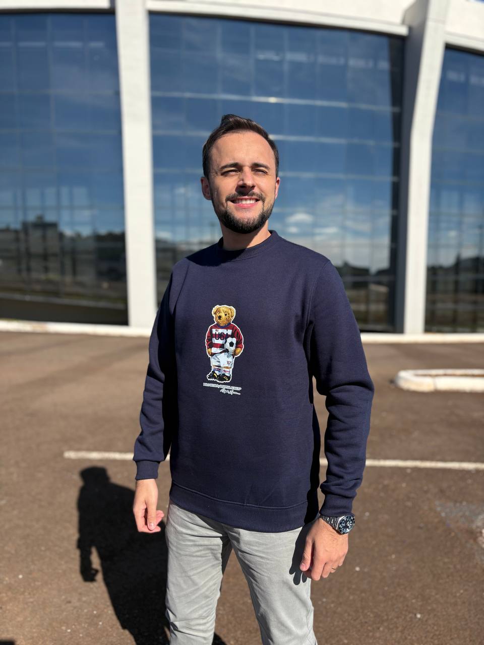 Moletom Ralph Lauren Masculino Marinho Peluciado Urso Americano