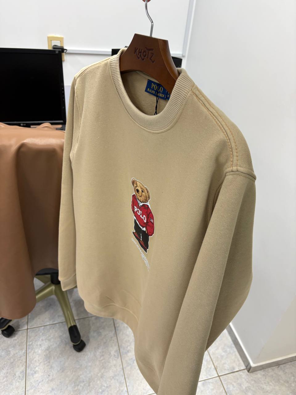 Moletom Ralph Lauren Masculino Areia Peluciado Urso Americano