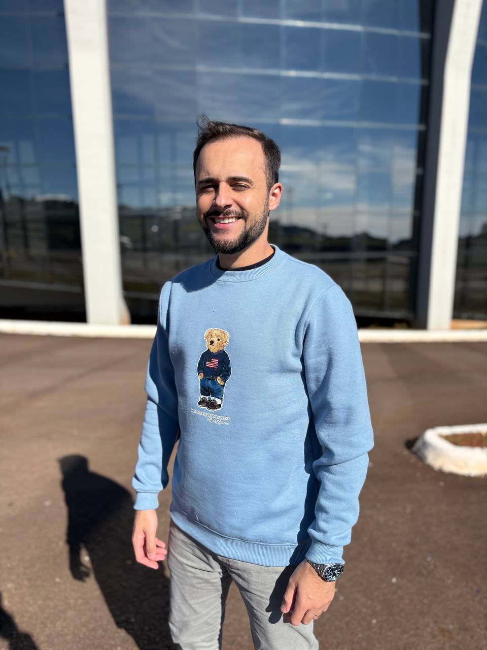 Moletom Ralph Lauren Masculino Azul Bebê Peluciado Urso Americano