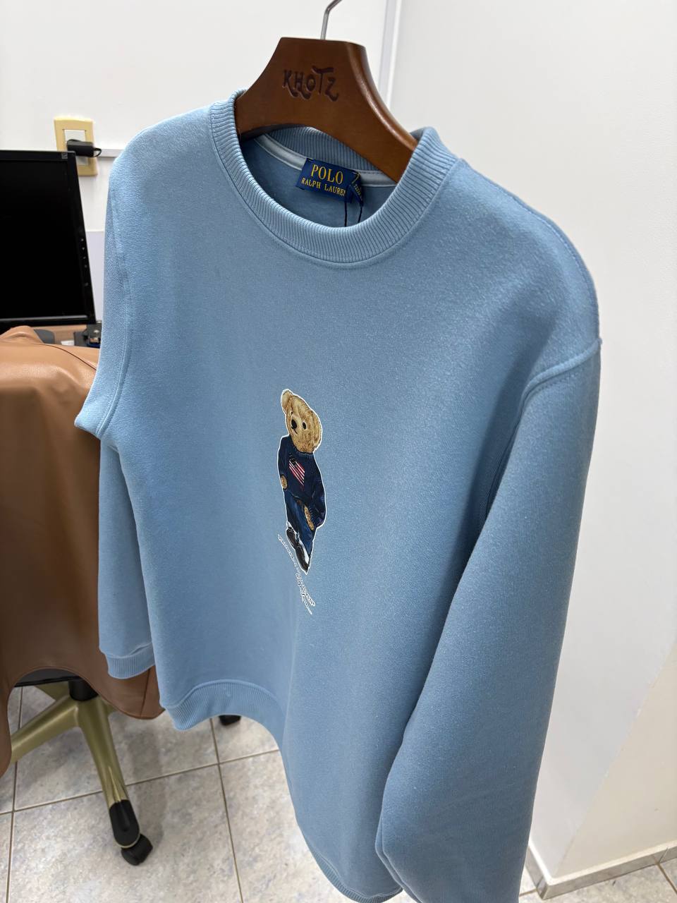 Moletom Ralph Lauren Masculino Azul Bebê Peluciado Urso Americano