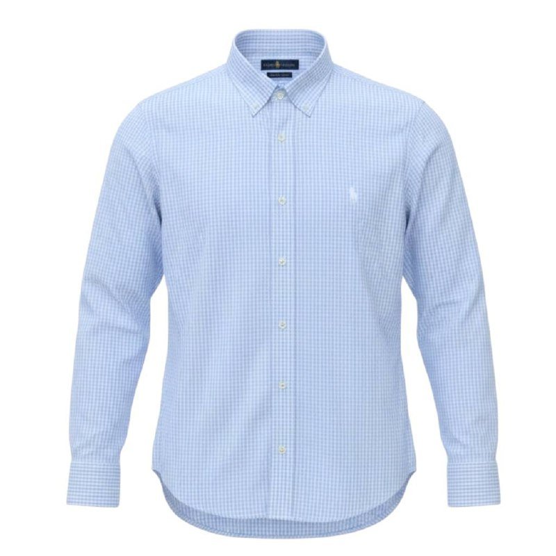 Camisa Ralph Lauren Masculina Micro Xadrez Azul Bebê Pony Branco