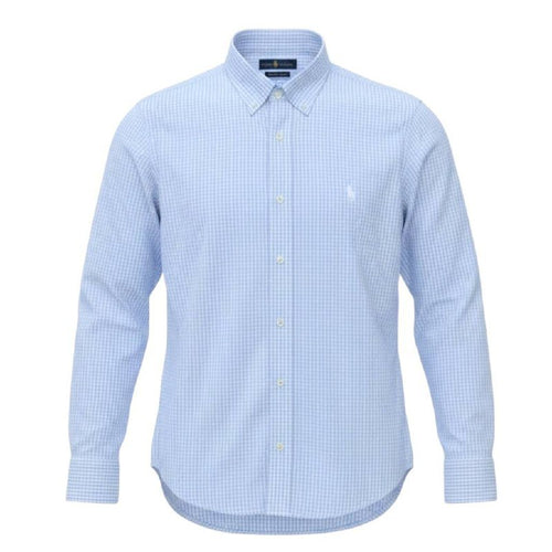 Camisa Ralph Lauren Masculina Micro Xadrez Azul Bebê Pony Branco