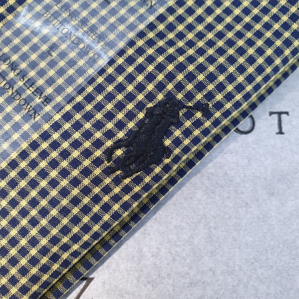 Camisa Ralph Lauren Masculina Micro Xadrez Mostarda Pony Preto