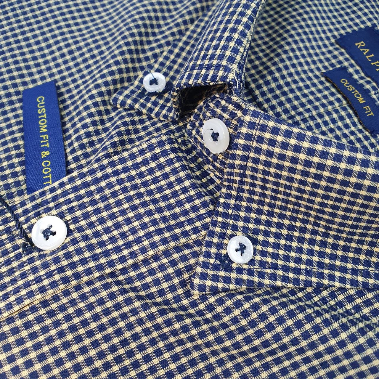 Camisa Ralph Lauren Masculina Micro Xadrez Mostarda Pony Preto
