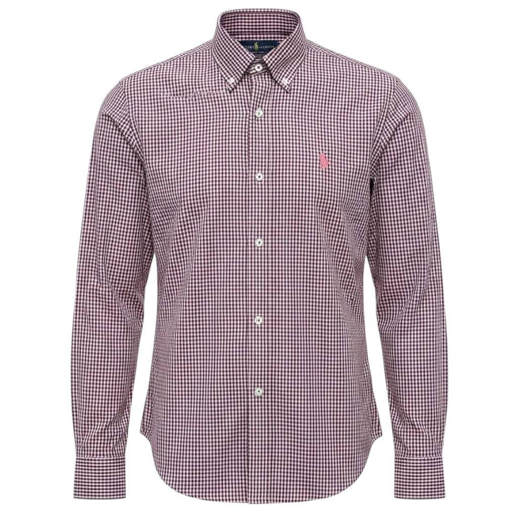 Camisa Ralph Lauren Masculina Micro Xadrez Rosê Pony Goiaba