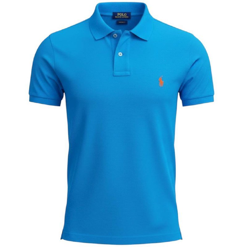 Polo Ralph Lauren Masculina Azul Ciano Pony Laranja