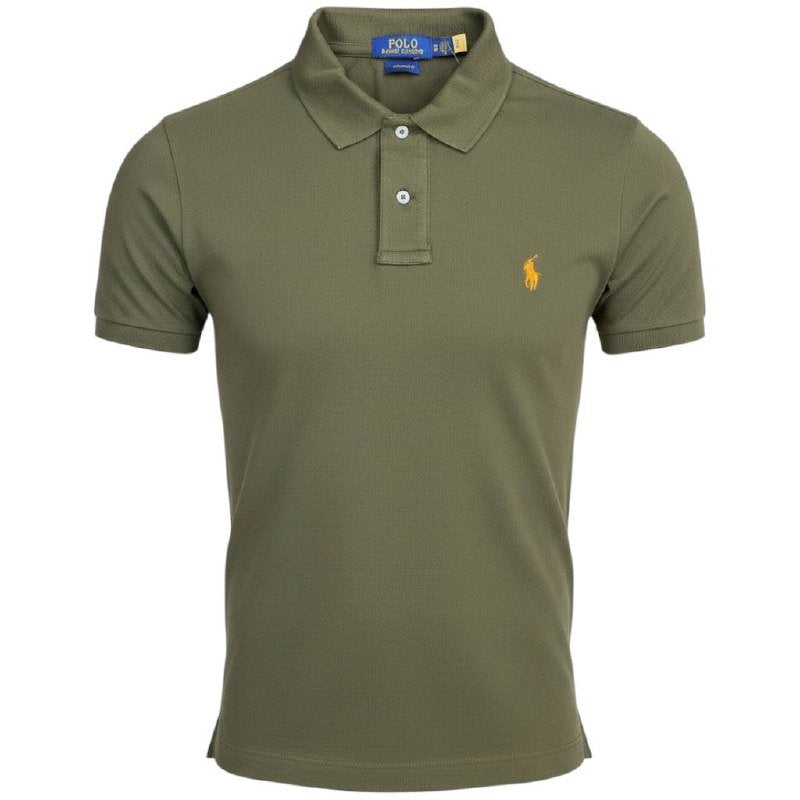 Polo Ralph Lauren Masculina Verde Exército Pony Laranja